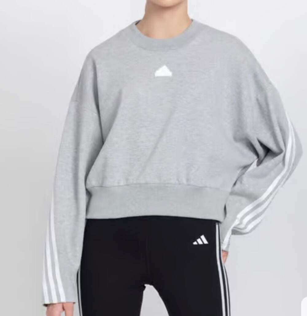 Adidas Women's Future Icons 3-Stripes Cropped Sweatshirt, Grey, Size S